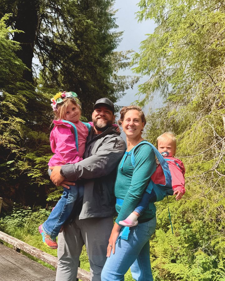 Adam Crum with his wife Colleen and their daughters in Alaska